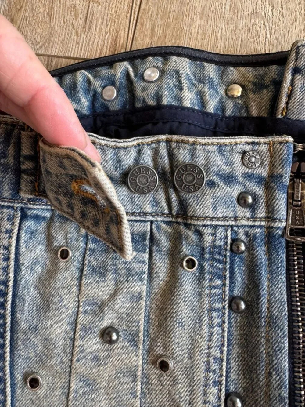 GUESS USA Silver Stud Embellished Gusa‎ Indigo Brown Tint Denim Corset Large